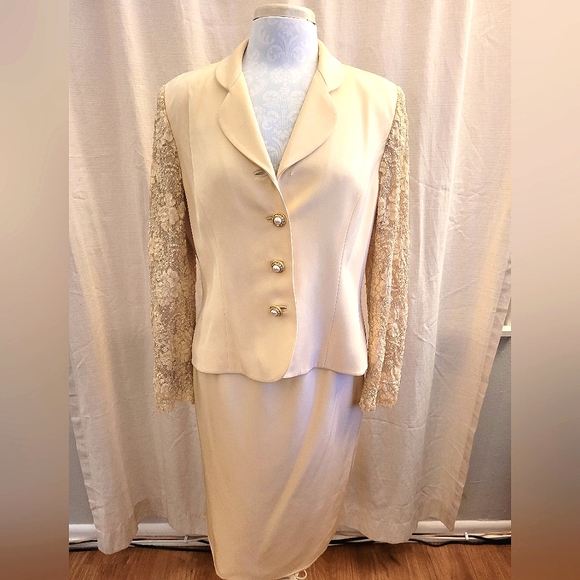 Vintage Ricky Freeman For T.J. Nites Blazer and Skirt Size 14 Set Missing Button - Picture 1 of 16